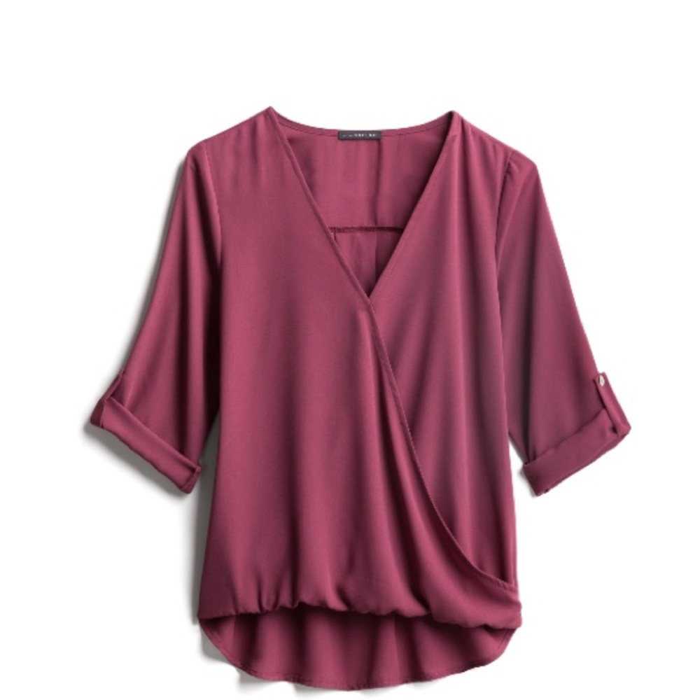 Dark Pink Hi Low rolltab blouse